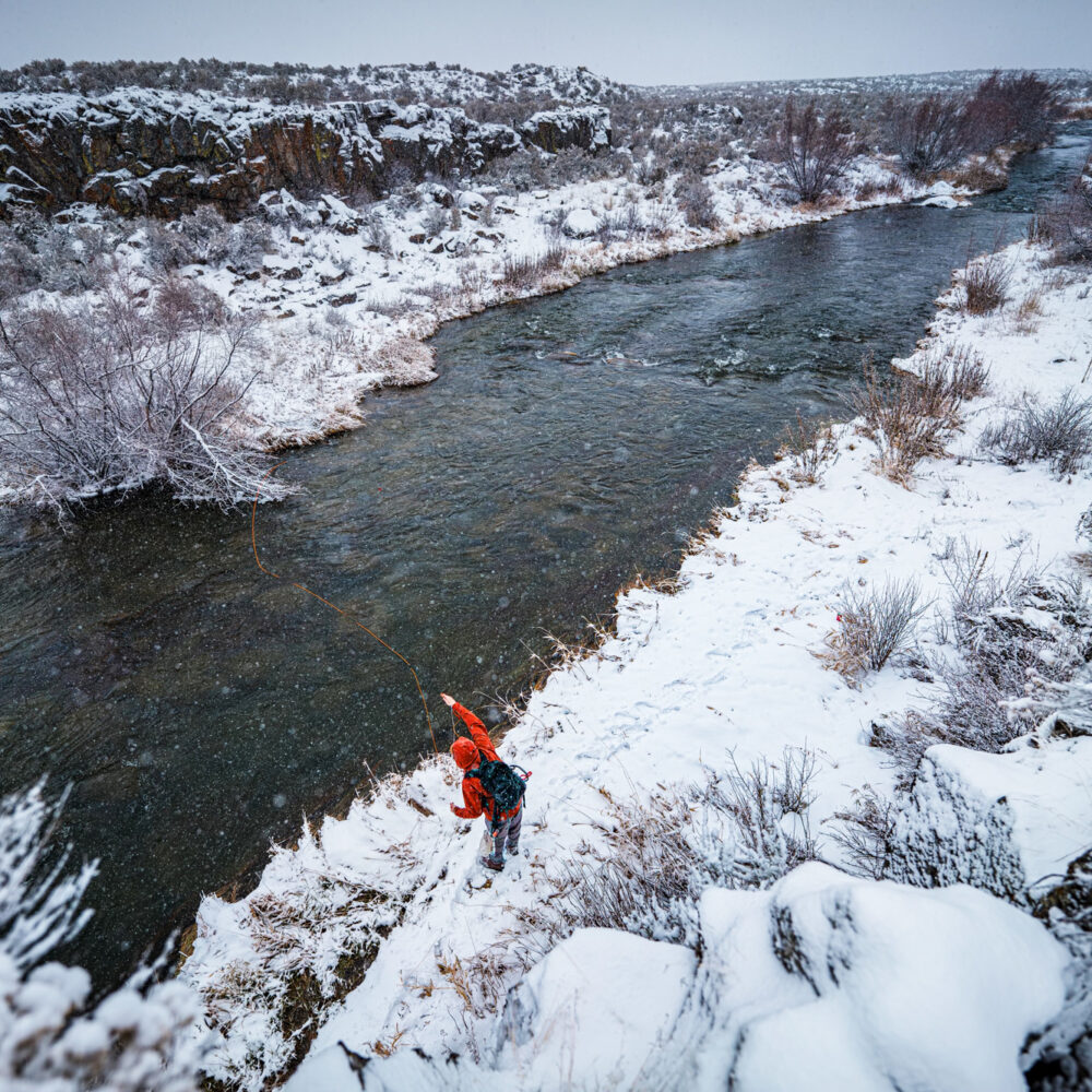 Angler fishing in the winter. James Conrad | Winter | Fly Fishing | Silver Creek Outfitters