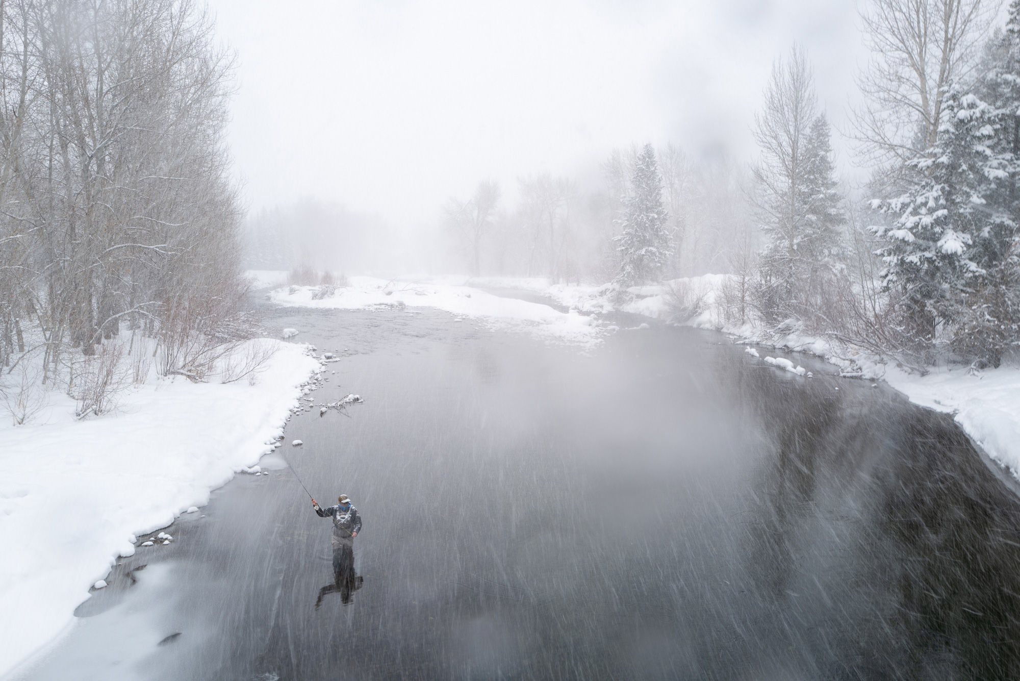 Angler Fishing in Winter | Sun Valley | Idaho | Silver Creek Outfitters